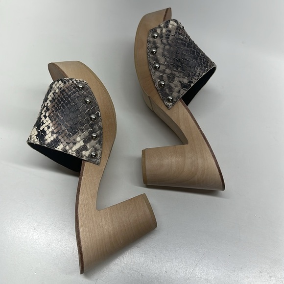 Jeffrey Campbell Dlight Chunky Heels Clogs Mules Leather Sandal Snakeskin Size 7 - Picture 8 of 9
